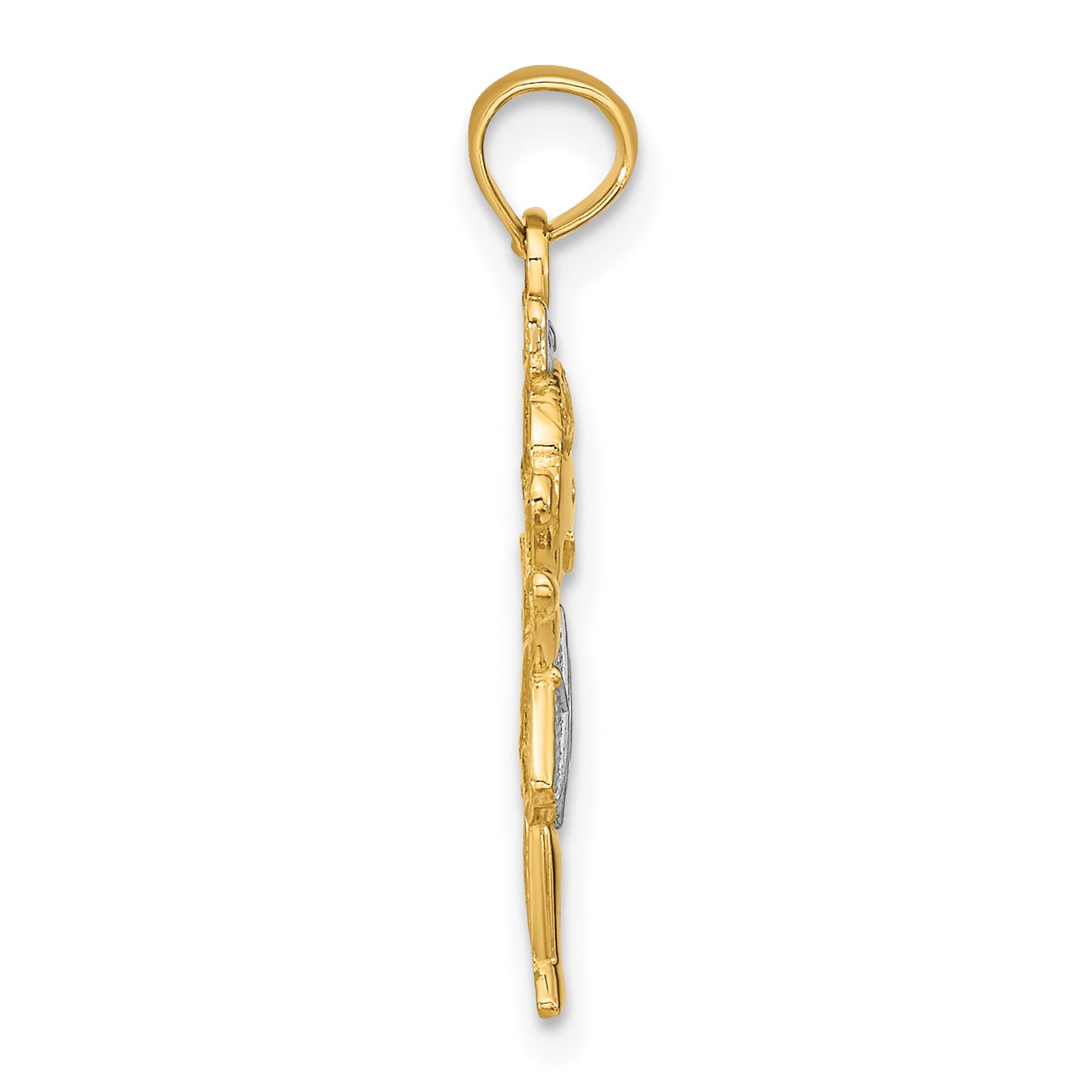 14K Yellow Gold Textured with Rhodium Girl Charm