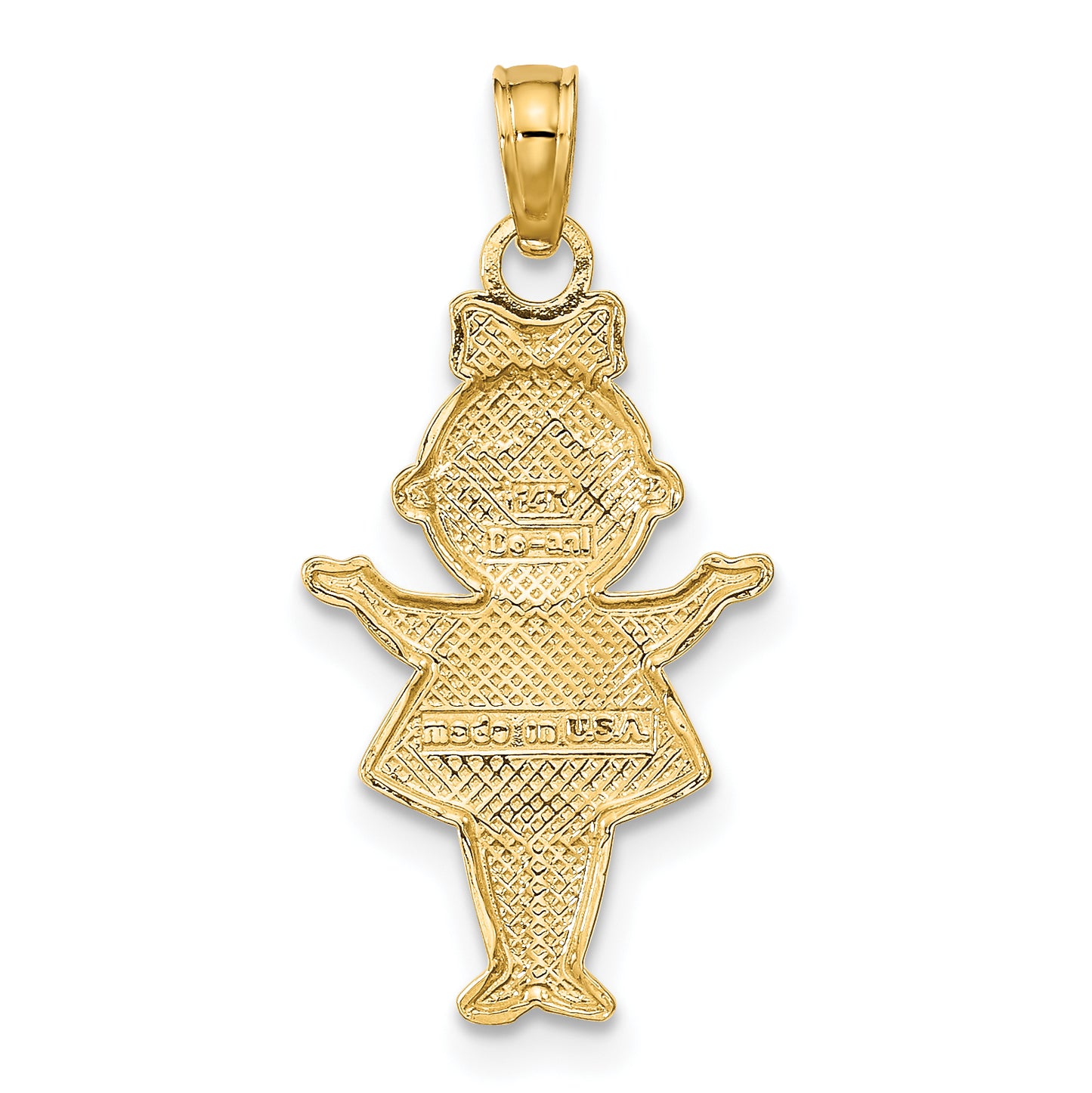 14K Yellow Gold Textured with Rhodium Girl Charm