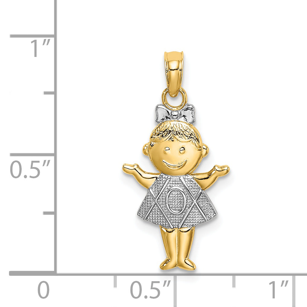 14K Yellow Gold Textured with Rhodium Girl Charm