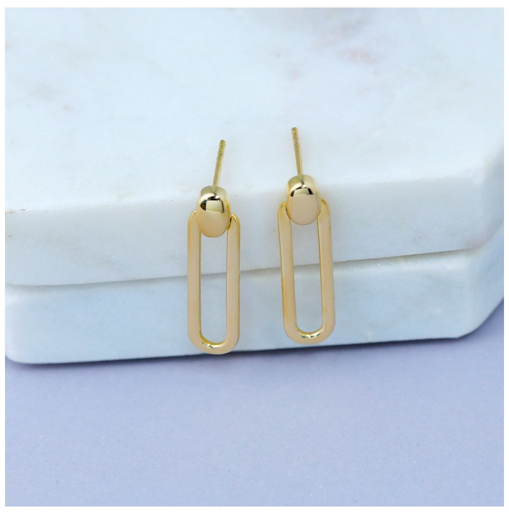 14k Yellow Gold Polished Link Dangle Post Earrings
