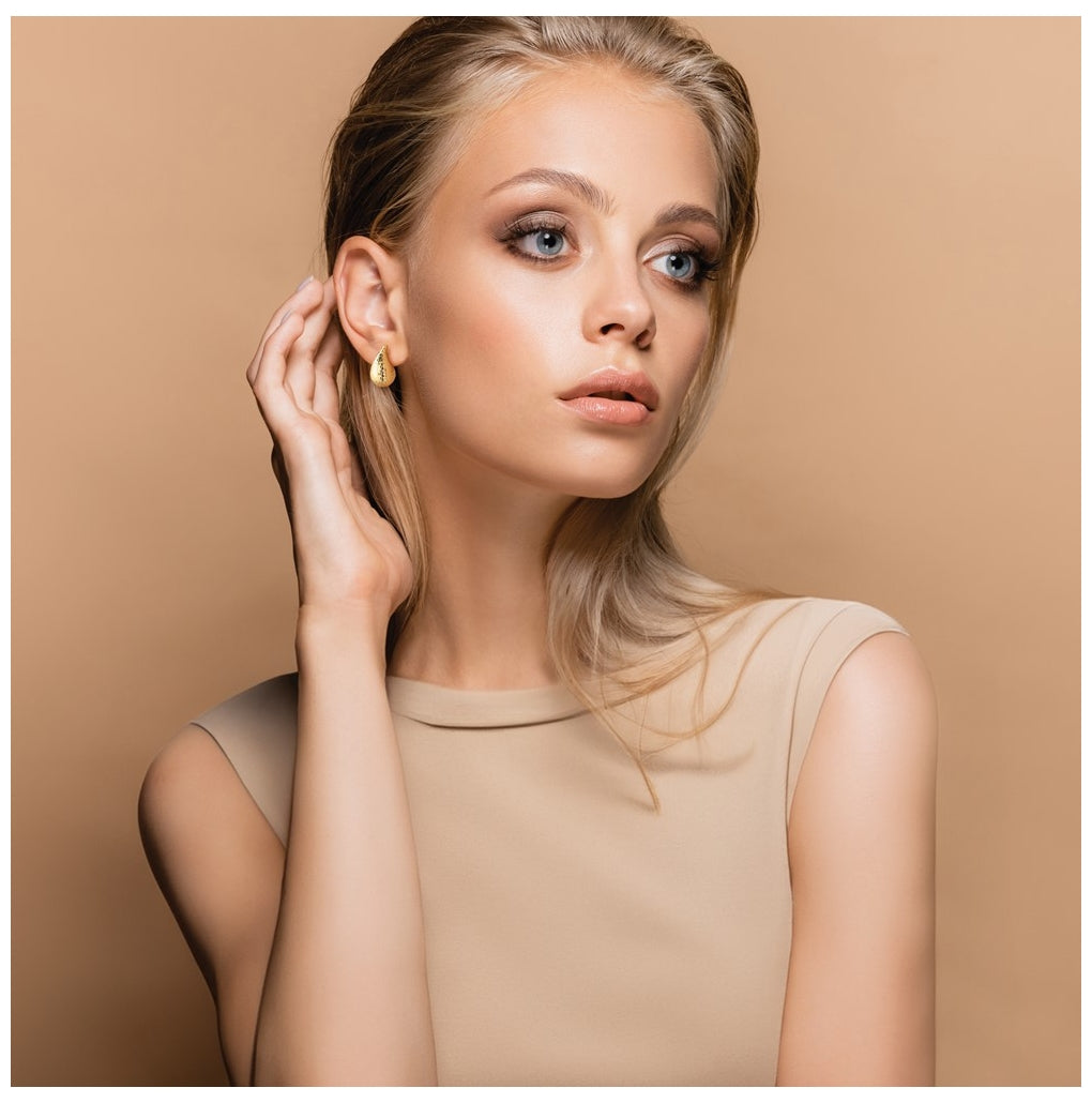 14k Yellow Gold Polished and Diamond-cut Teardrop Post Earrings