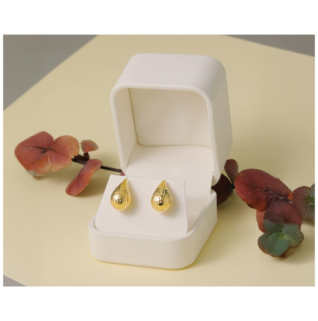 14k Yellow Gold Polished and Diamond-cut Puffed Teardrop Post Earrings