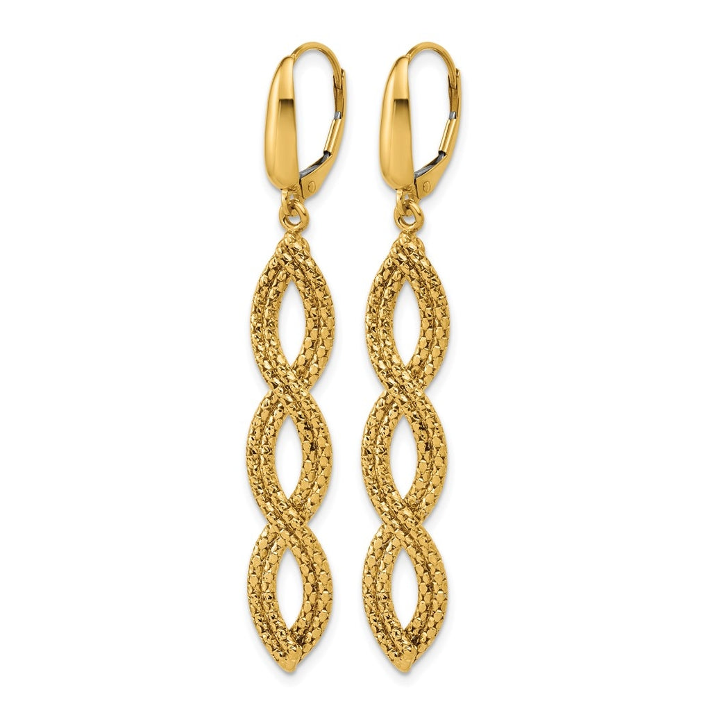 14k Yellow Gold Polished Fancy Woven Dangle Leverback Earrings