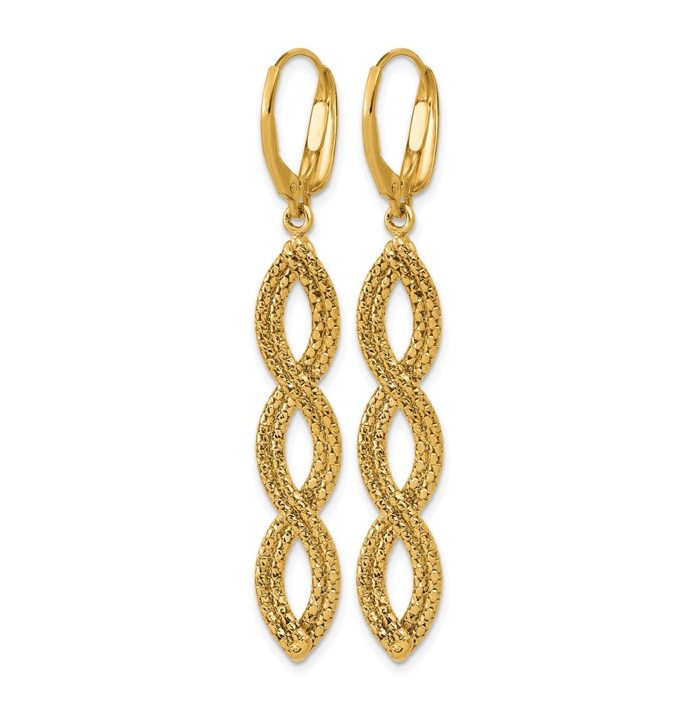 14k Yellow Gold Polished Fancy Woven Dangle Leverback Earrings