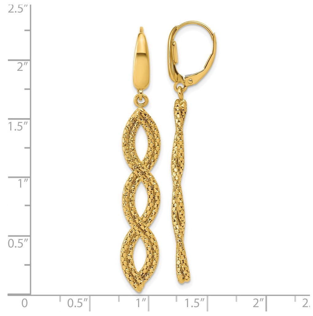14k Yellow Gold Polished Fancy Woven Dangle Leverback Earrings