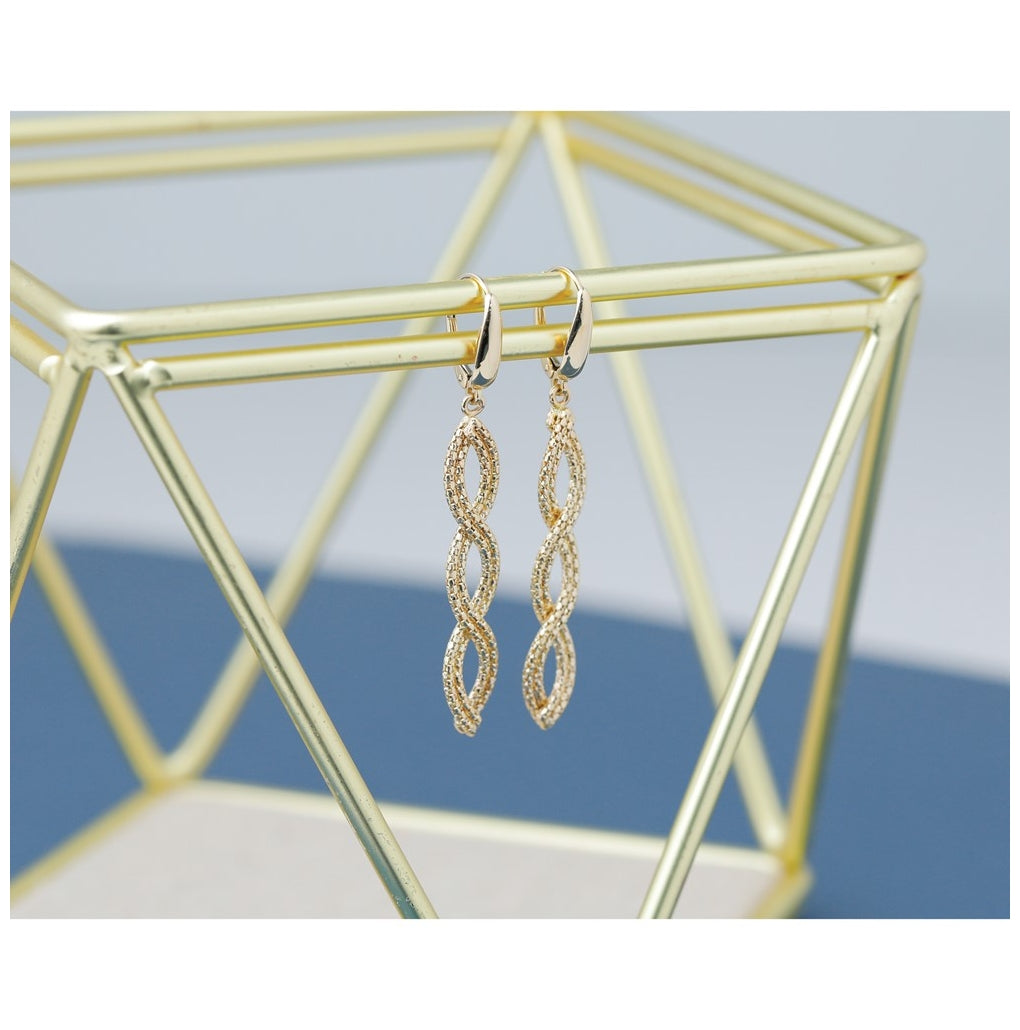 14k Yellow Gold Polished Fancy Woven Dangle Leverback Earrings