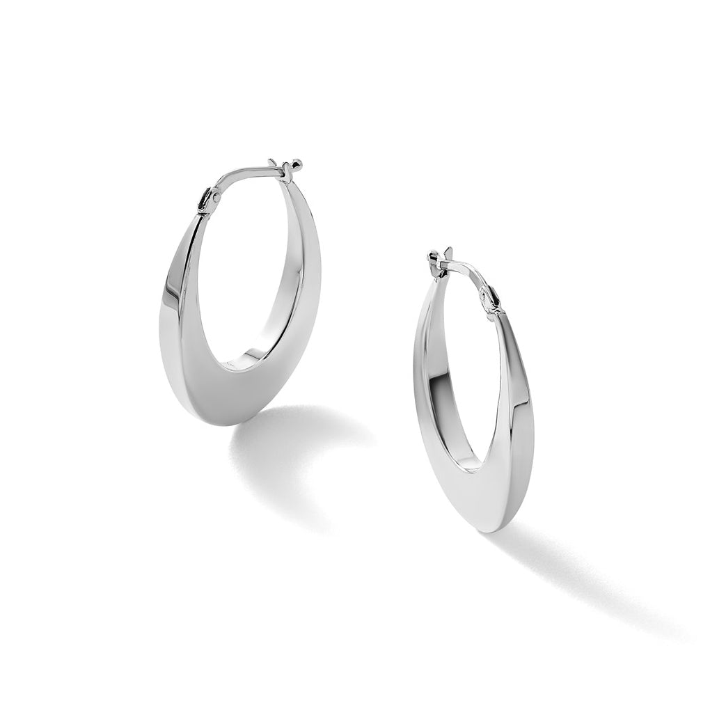 14K White Gold Polished Fancy Oval Hoop Earrings