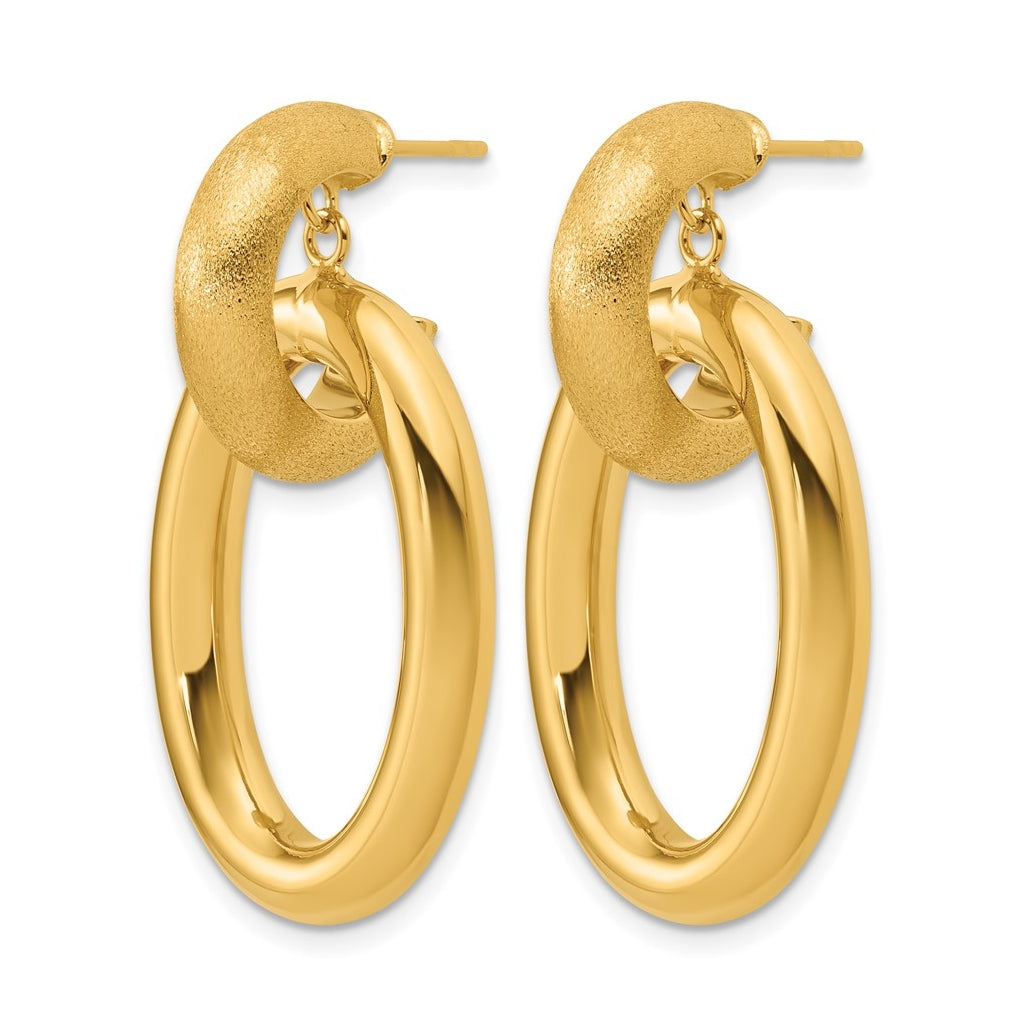 14k Yellow Gold Polished and Brushed Oval Dangle Post Earrings