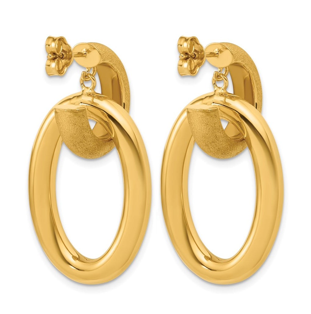 14k Yellow Gold Polished and Brushed Oval Dangle Post Earrings