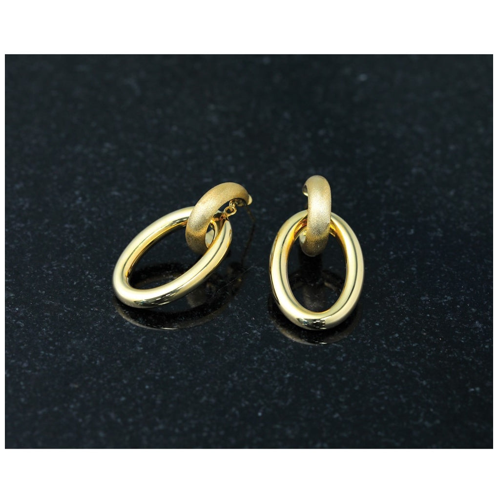 14k Yellow Gold Polished and Brushed Oval Dangle Post Earrings