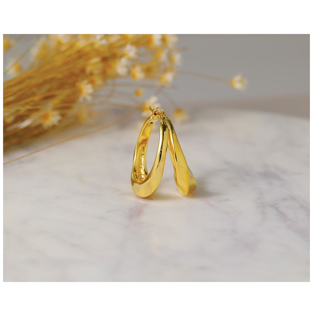 14k Yellow Gold Polished Twisted Hollow Hoop Earrings