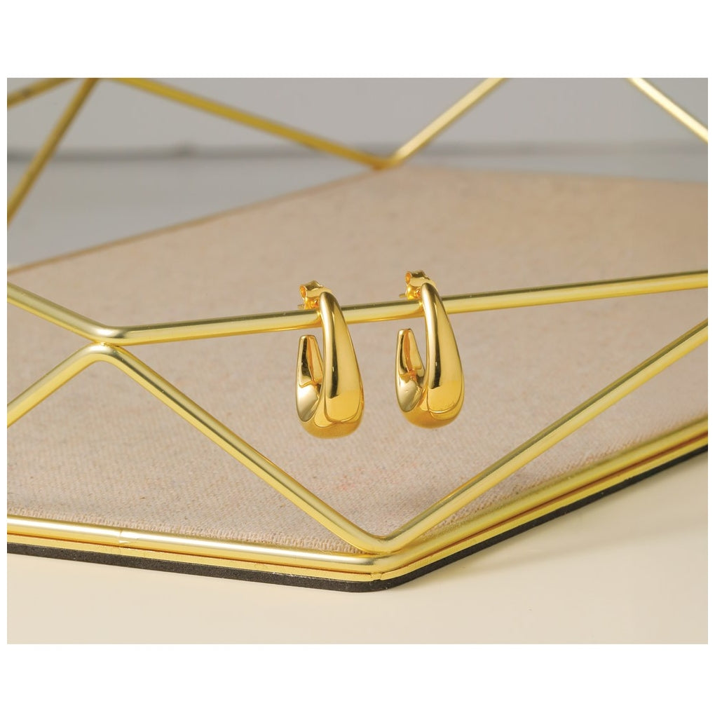 14k Yellow Gold Polished Hollow J-Hoop Post Earrings