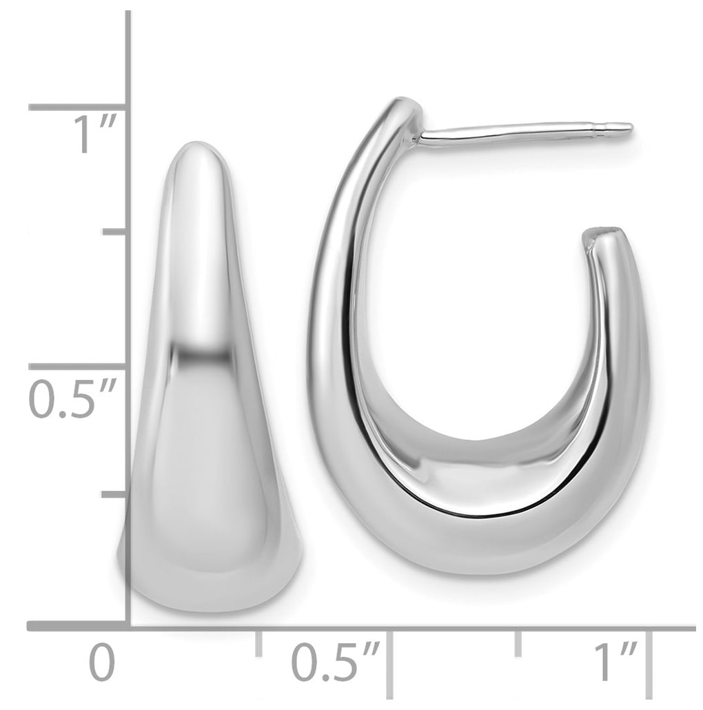 14k Yellow Gold w/Wht Rhodium Plating Polished Hollow J-Hoop Post Earrings