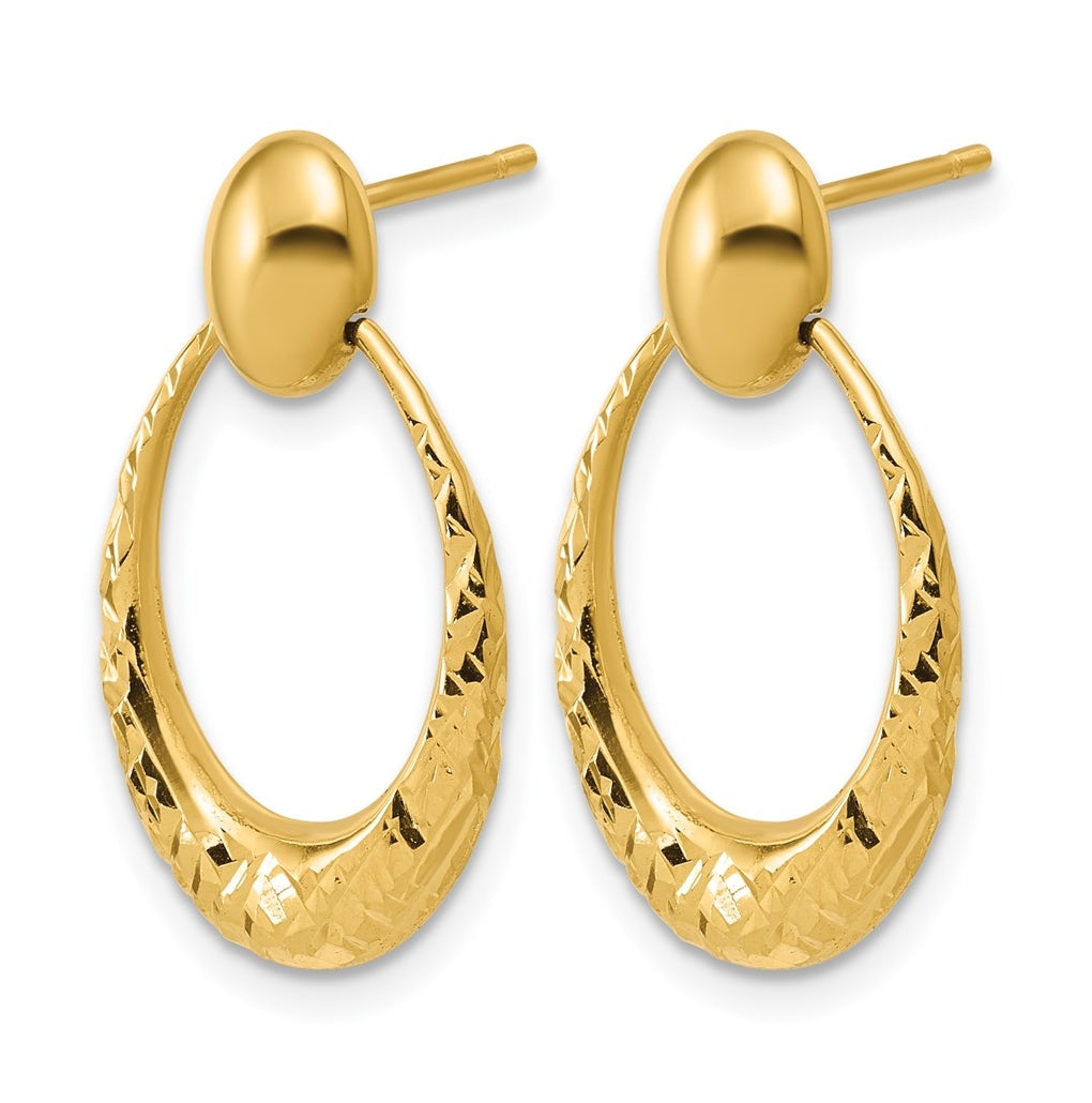 14k Yellow Gold Polished and Diamond-cut Oval Dangle Post Earrings
