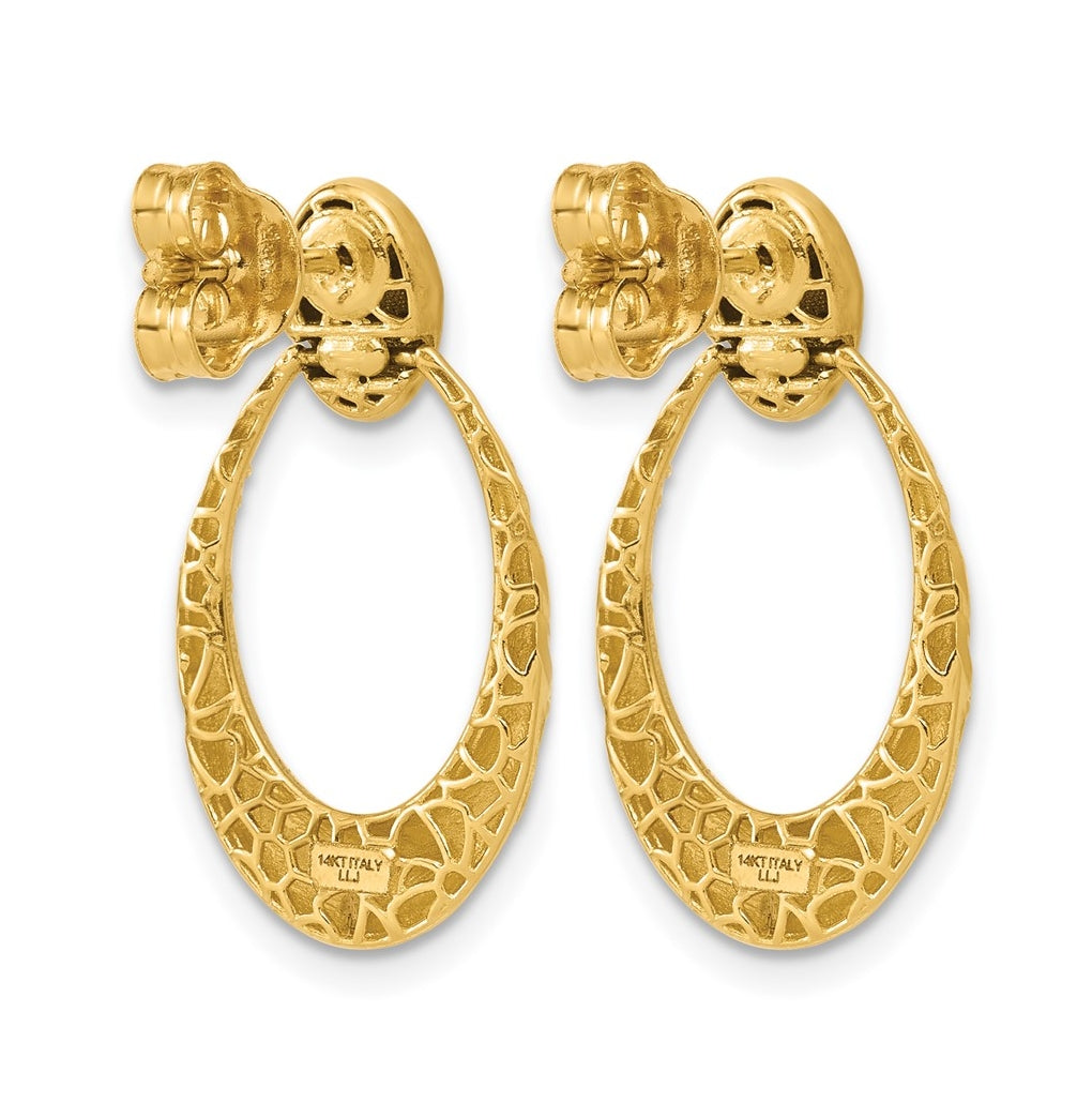 14k Yellow Gold Polished and Diamond-cut Oval Dangle Post Earrings