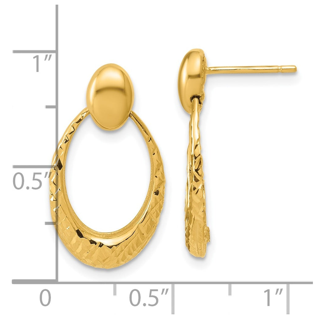 14k Yellow Gold Polished and Diamond-cut Oval Dangle Post Earrings