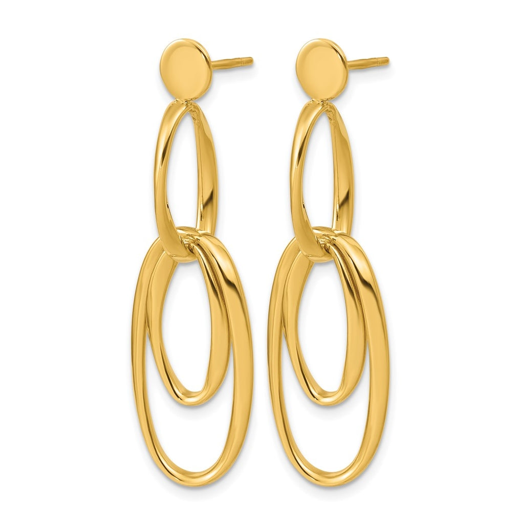 14k Yellow Gold Polished Oval Dangle Post Earrings