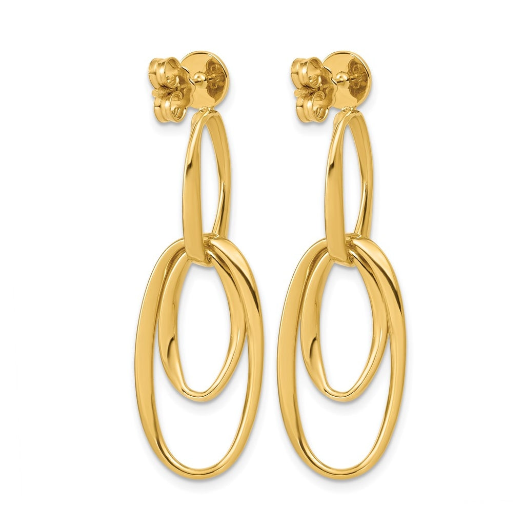14k Yellow Gold Polished Oval Dangle Post Earrings