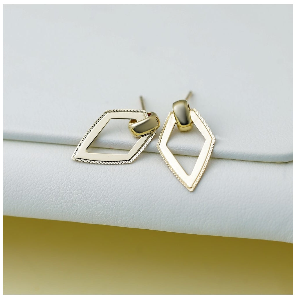 14k Yellow Gold Polished Diamond shape Dangle Post Earrings