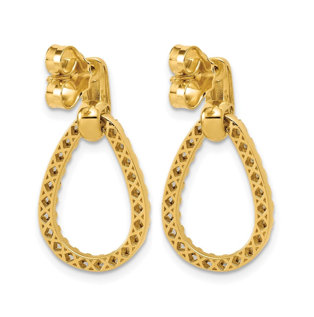 14k Yellow Gold w/RH-plating Polished Teardrop Dangle Post Earrings