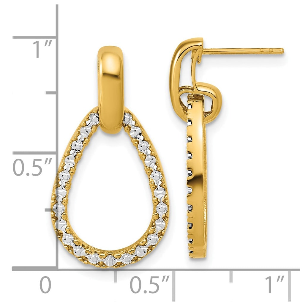 14k Yellow Gold w/RH-plating Polished Teardrop Dangle Post Earrings