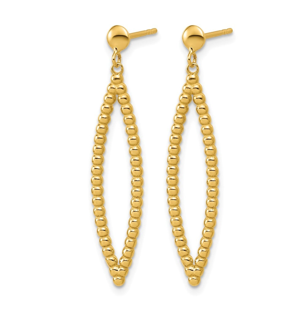 14k Yellow Gold Polished Beaded Post Dangle Earrings