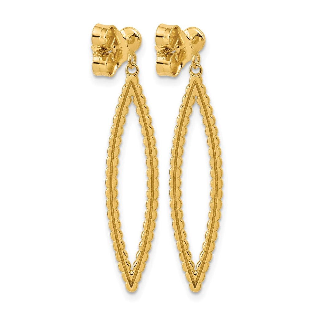 14k Yellow Gold Polished Beaded Post Dangle Earrings