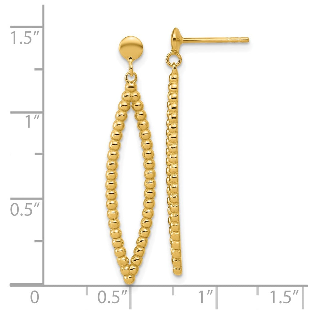 14k Yellow Gold Polished Beaded Post Dangle Earrings