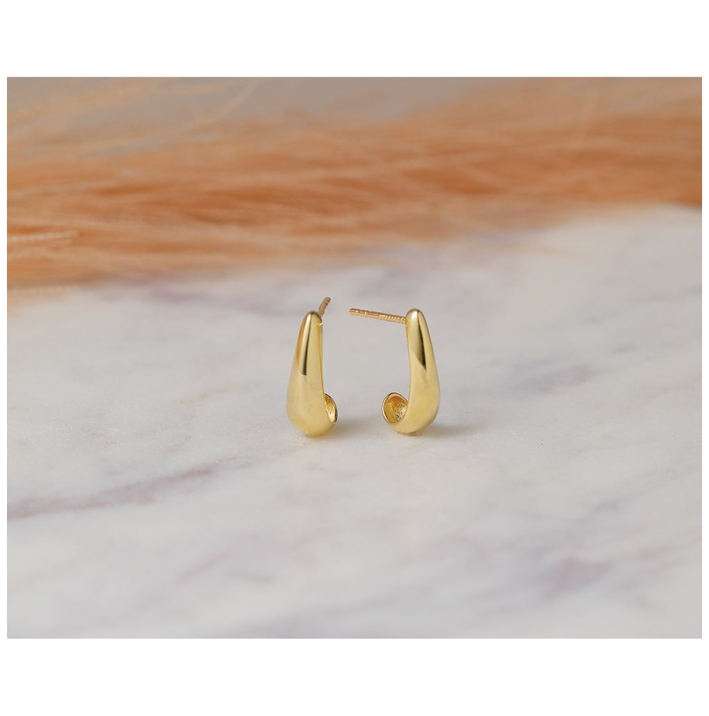 14k Yellow Gold Polished J-Hoop Post Earrings