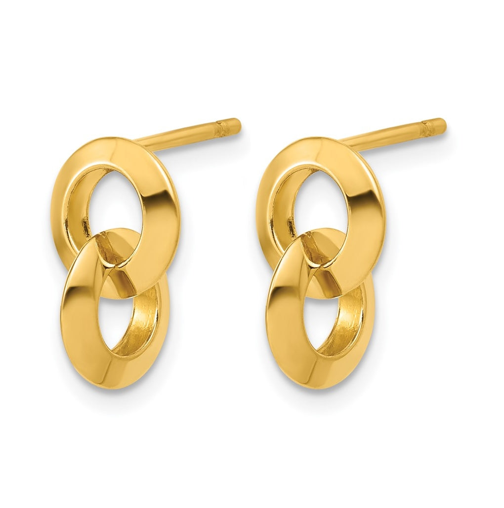 14k Yellow Gold Polished Circles Dangle Post Earrings