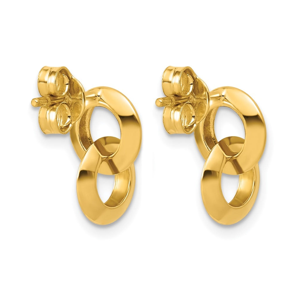 14k Yellow Gold Polished Circles Dangle Post Earrings