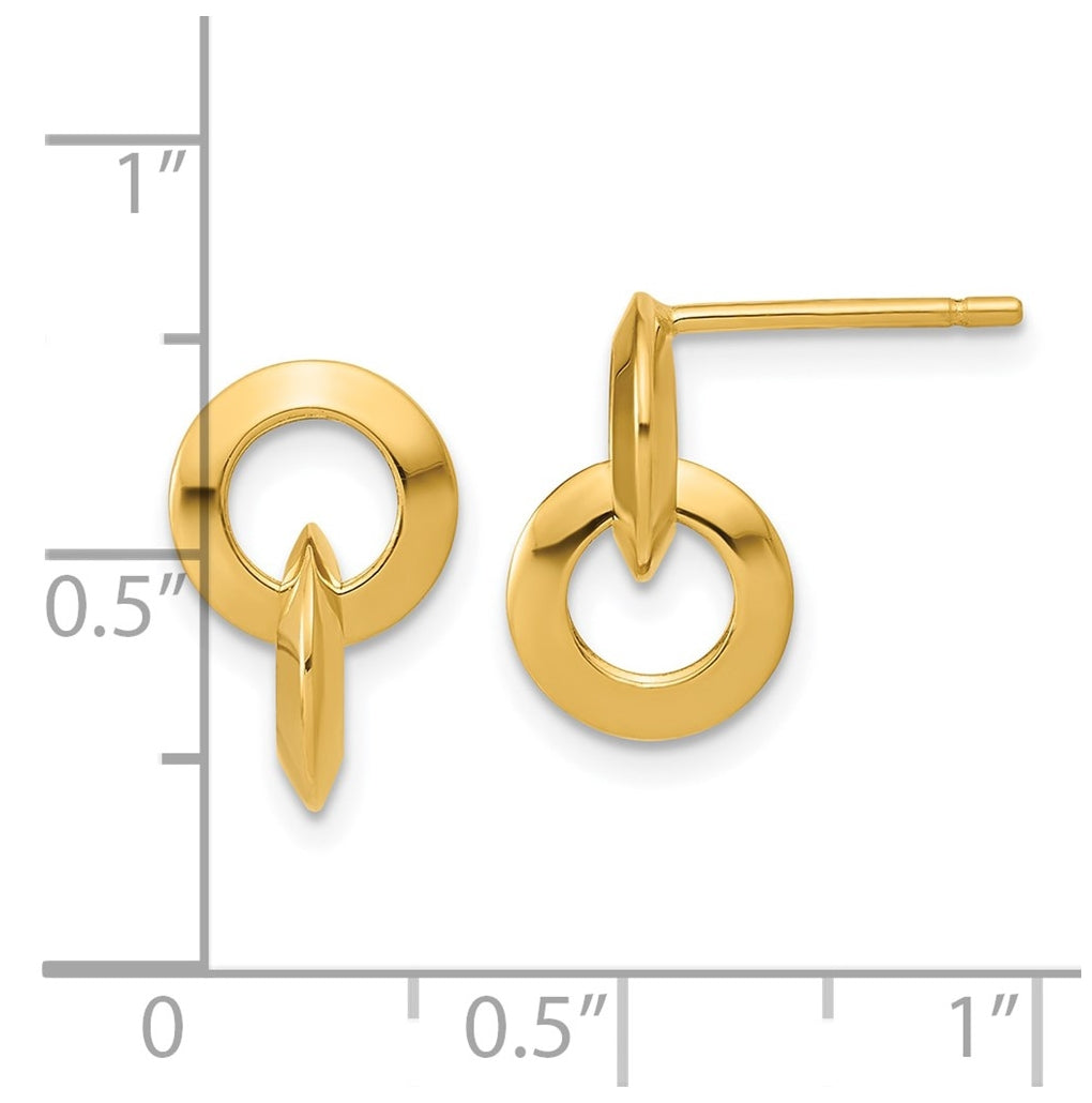 14k Yellow Gold Polished Circles Dangle Post Earrings