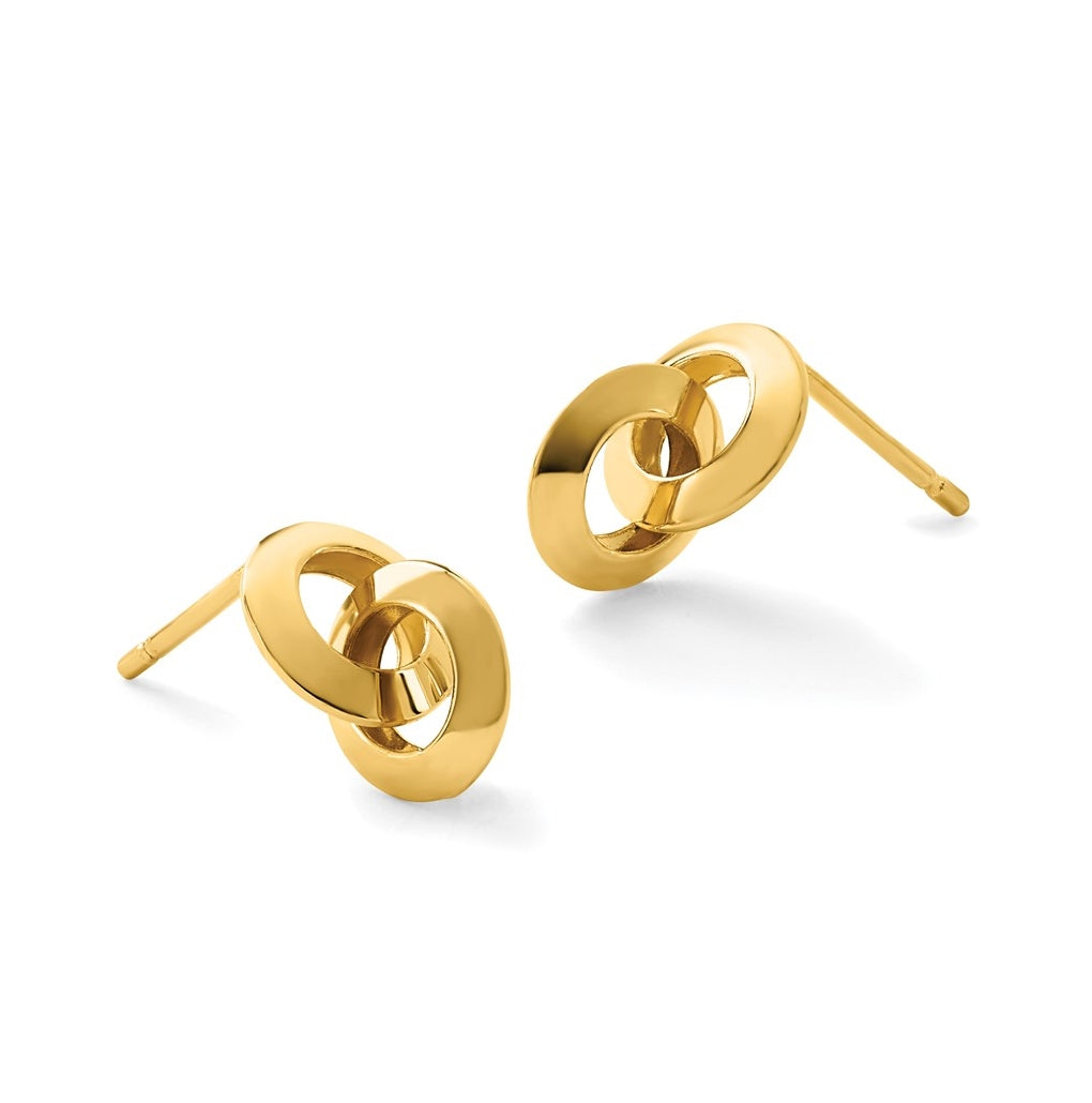 14k Yellow Gold Polished Circles Dangle Post Earrings
