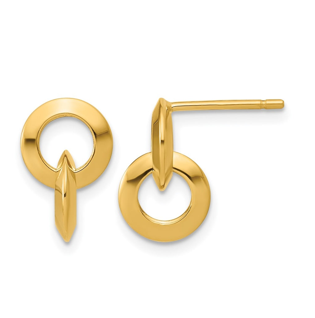 14k Yellow Gold Polished Circles Dangle Post Earrings