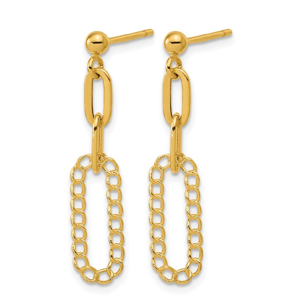 14k Yellow Gold Polished Oval Dangle Post Earrings