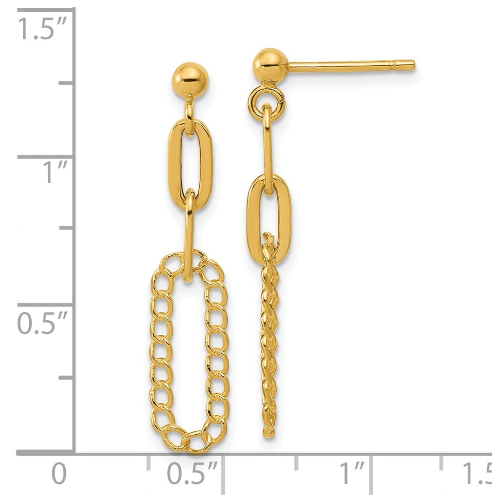 14k Yellow Gold Polished Oval Dangle Post Earrings
