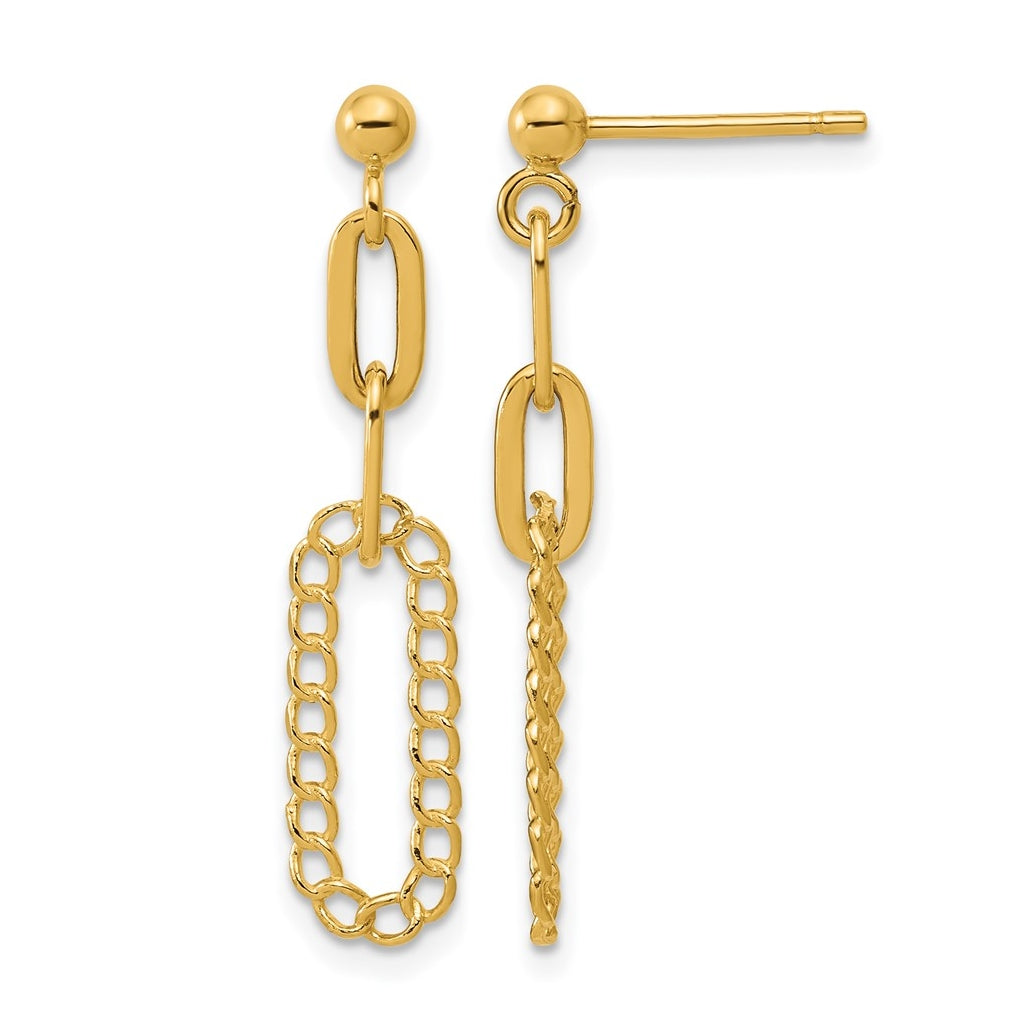 14k Yellow Gold Polished Oval Dangle Post Earrings