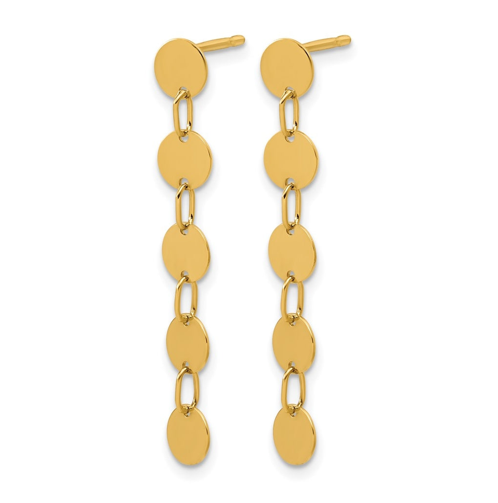 14k Yellow Gold Polished Circle Disk Dangle Post Earrings