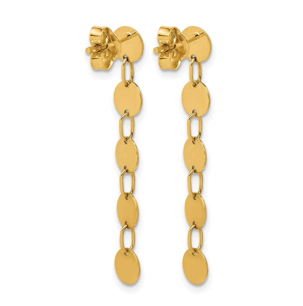 14k Yellow Gold Polished Circle Disk Dangle Post Earrings
