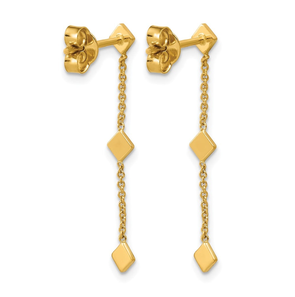 14k Yellow Gold Polished Diamond-shaped Disk Dangle Post Earrings