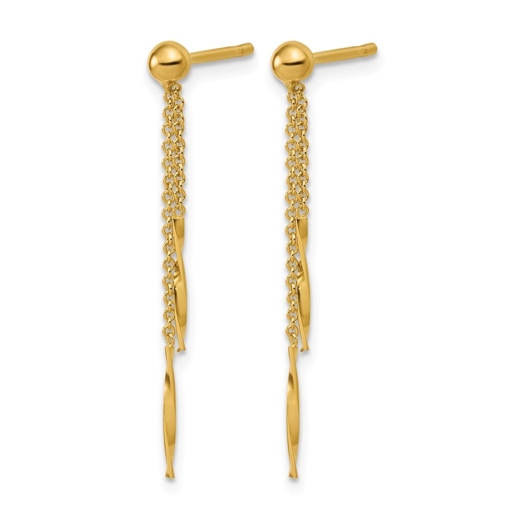 14k Yellow Gold Polished Twist Bars Dangle Post Earrings