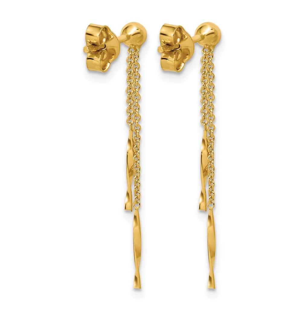 14k Yellow Gold Polished Twist Bars Dangle Post Earrings