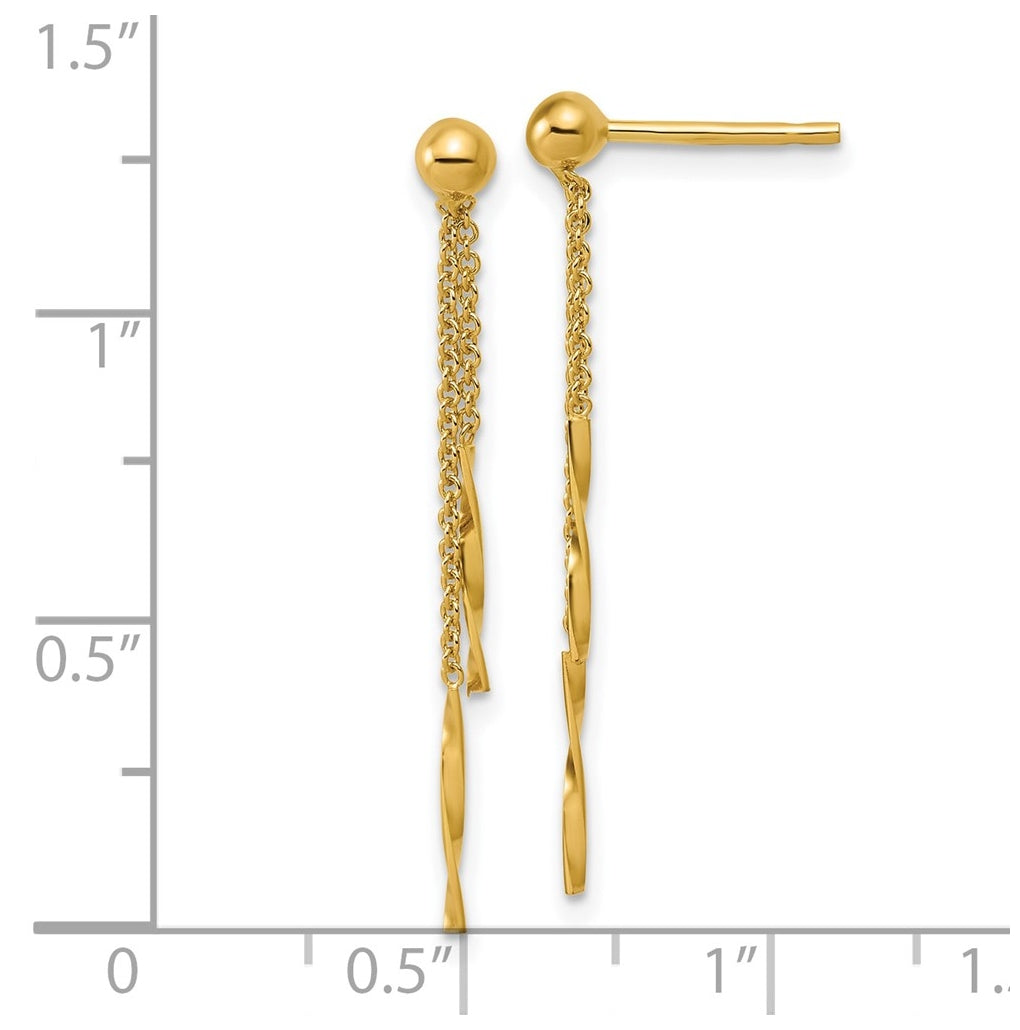 14k Yellow Gold Polished Twist Bars Dangle Post Earrings