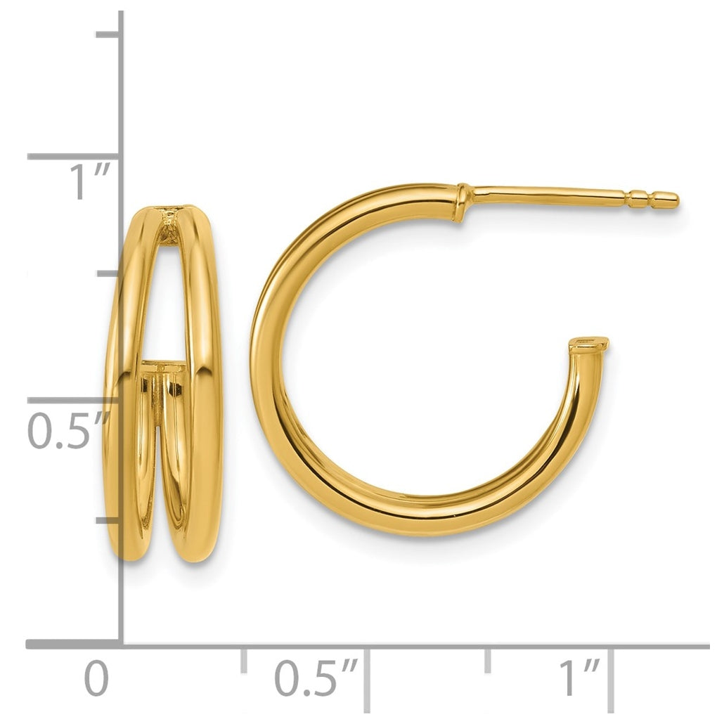 14k Yellow Gold Polished 2-row J-Hoop Post Earrings