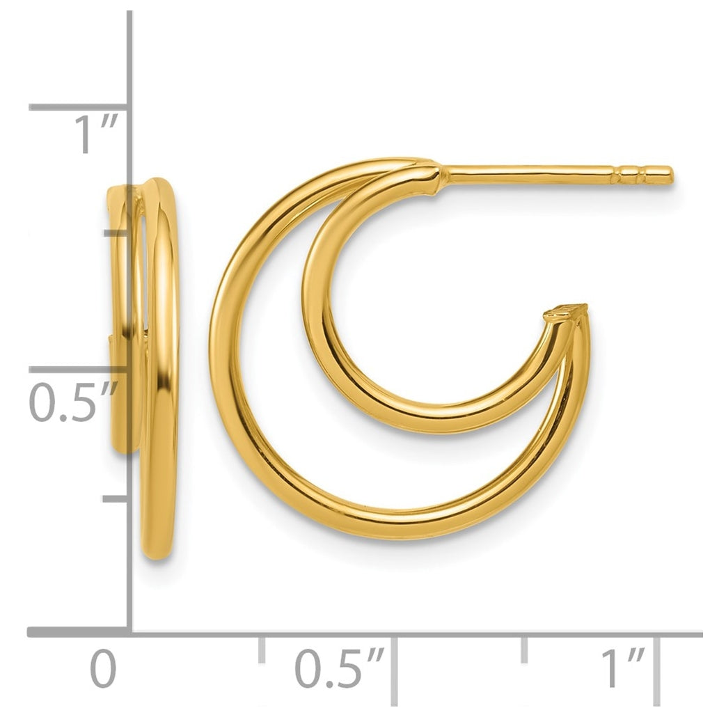14k Yellow Gold Polished 2-row J-Hoop Post Earrings