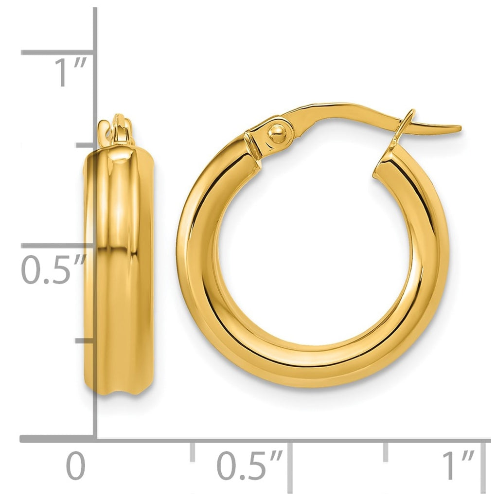 14k Yellow Gold Polished and Grooved Round Hoop Earrings
