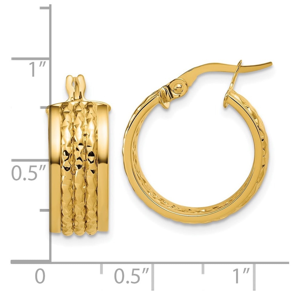 14k Yellow Gold Polished and Diamond-cut Hoop Earrings
