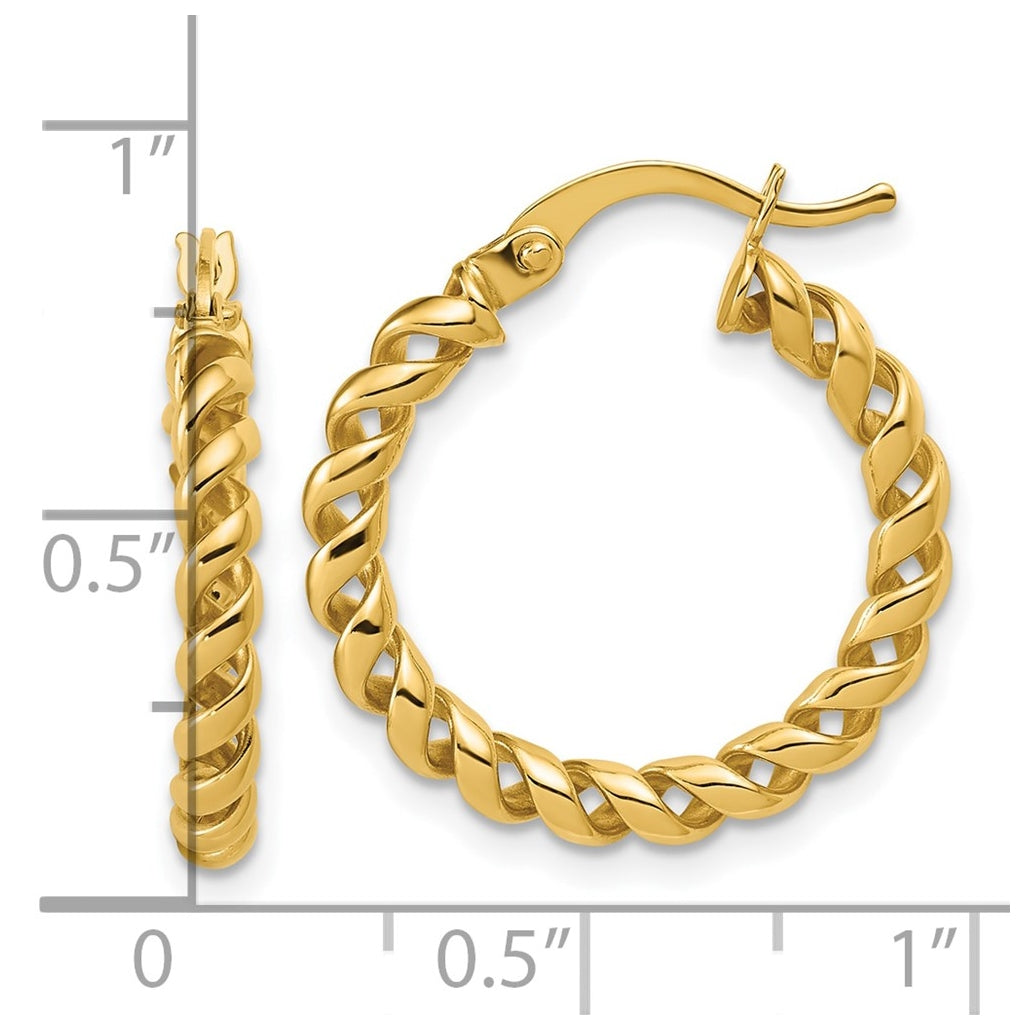 14k Yellow Gold Polished Twisted Hoop Earrings