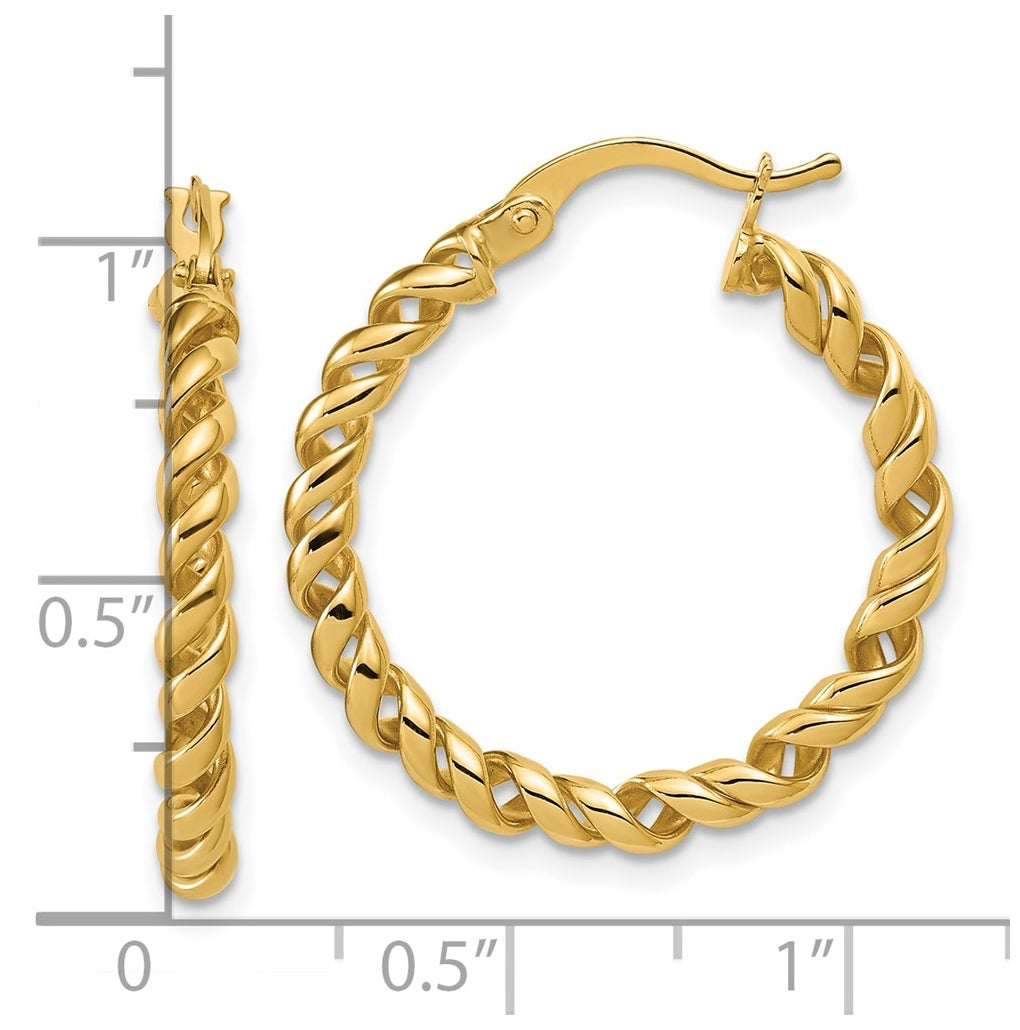 14k Yellow Gold Polished Twisted Hoop Earrings