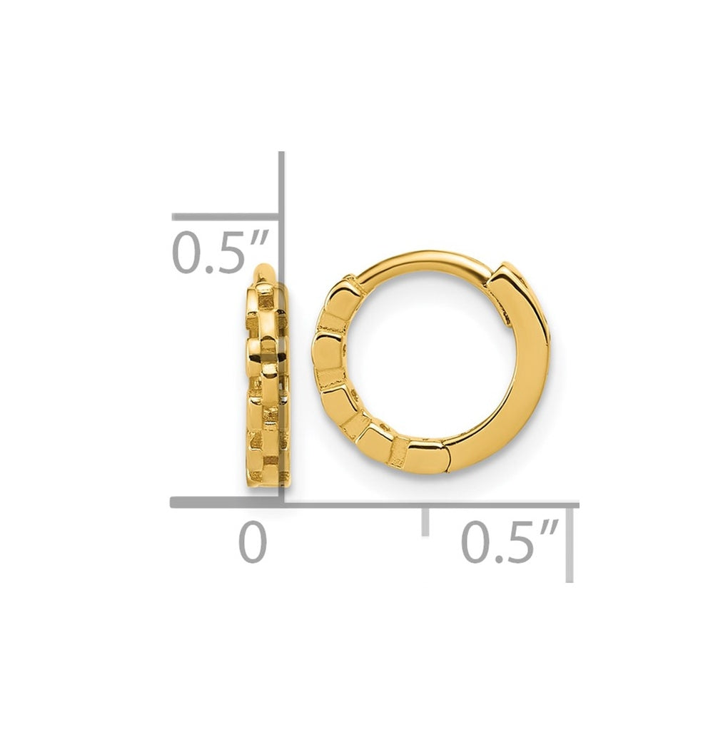 14k Yellow Gold Polished Link Pattern Huggie Hoop Earrings